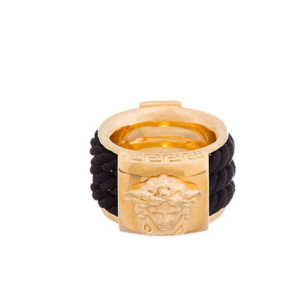 Versace gold and black rope emblem ring. Size 8